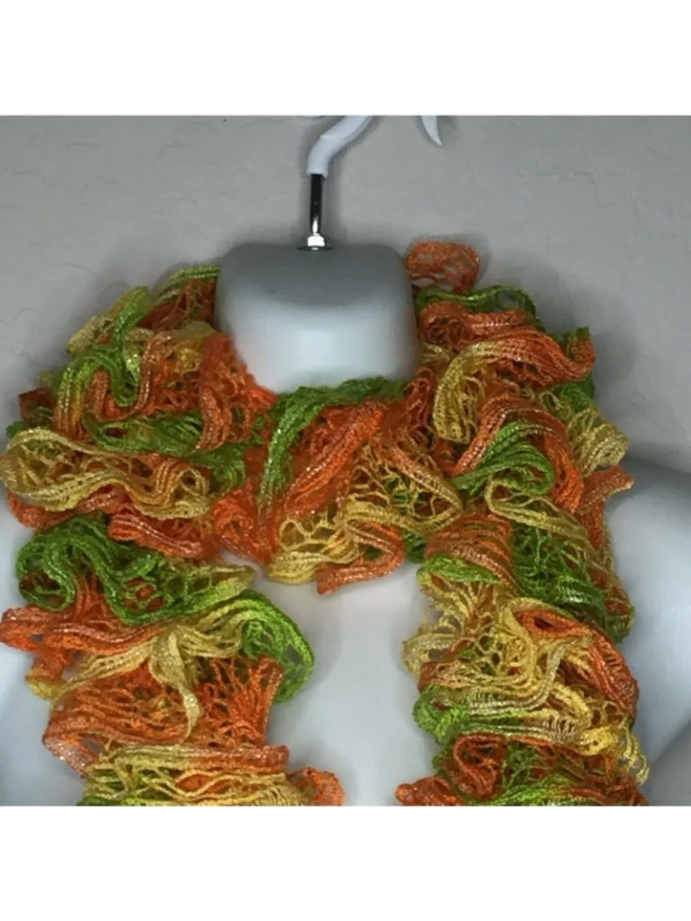Womens Crochet Orange Yellow Green Ruffle Scarf Accessories Fashion One Size